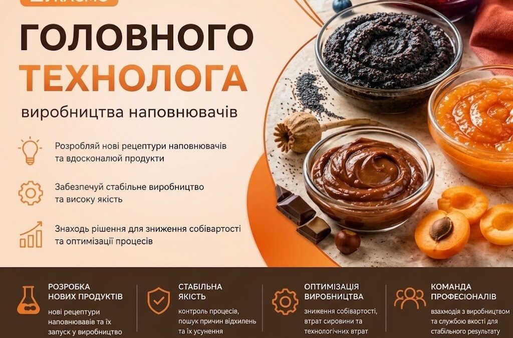 ВАКАНСІЯ: Головний технолог (напрямок «Наповнювачі») у Білу Церкву